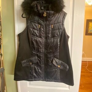 Michael Kors Black Quilted Vest with Fur Trim